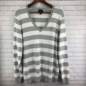 🅰️ Tommy Hilfiger V Neck Sweater Gray & White XXL